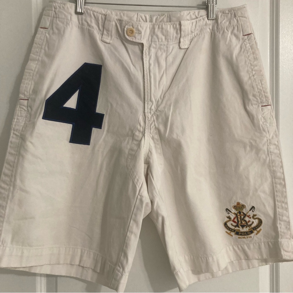 Rare VINTAGE POLO RALPH LAUREN Embroidered #4 Cricket Crest Chino Shorts